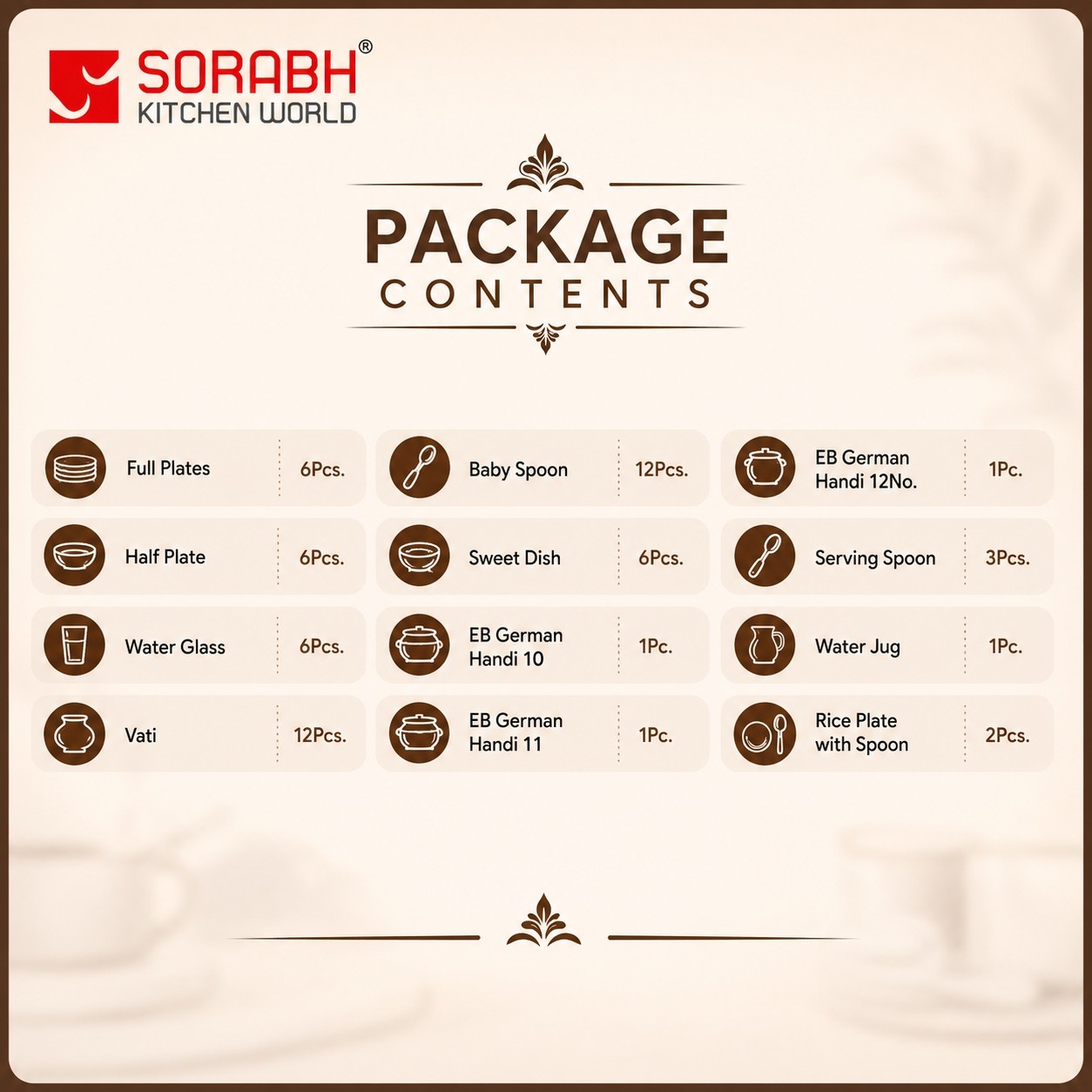 SORABH ROYAL DINNER SET (STEEL) 57 PC LASER
