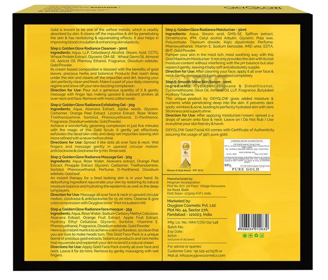 OXYGLOW GOLDEN GLOW RADIANCE FACIAL KIT